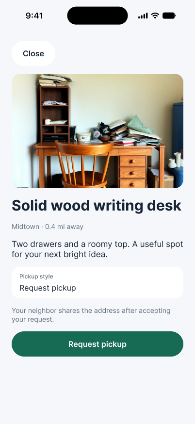 Trove listing details for a solid wood desk