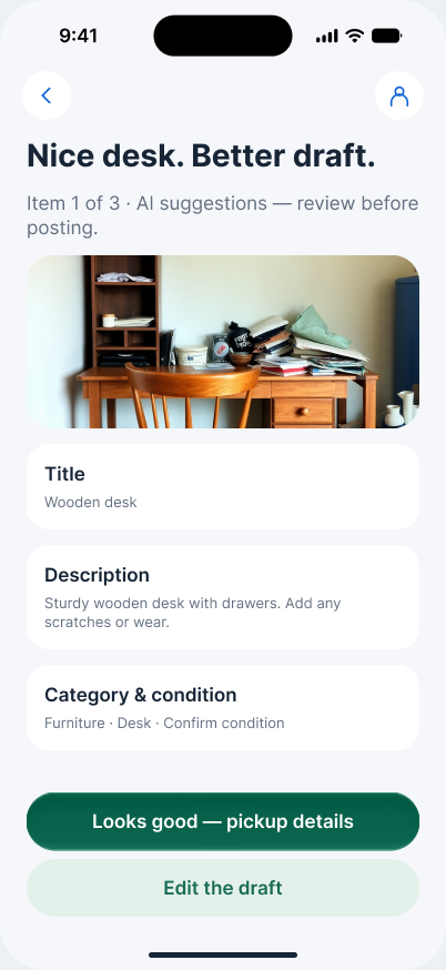 Trove AI-assisted listing draft