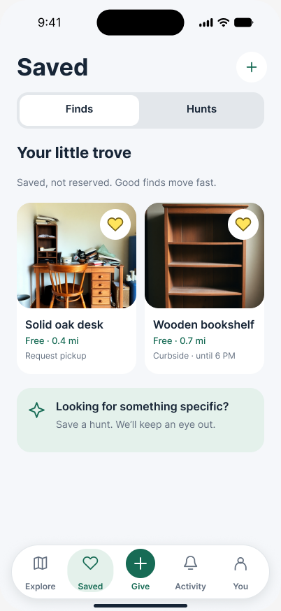Saved finds in the Trove app